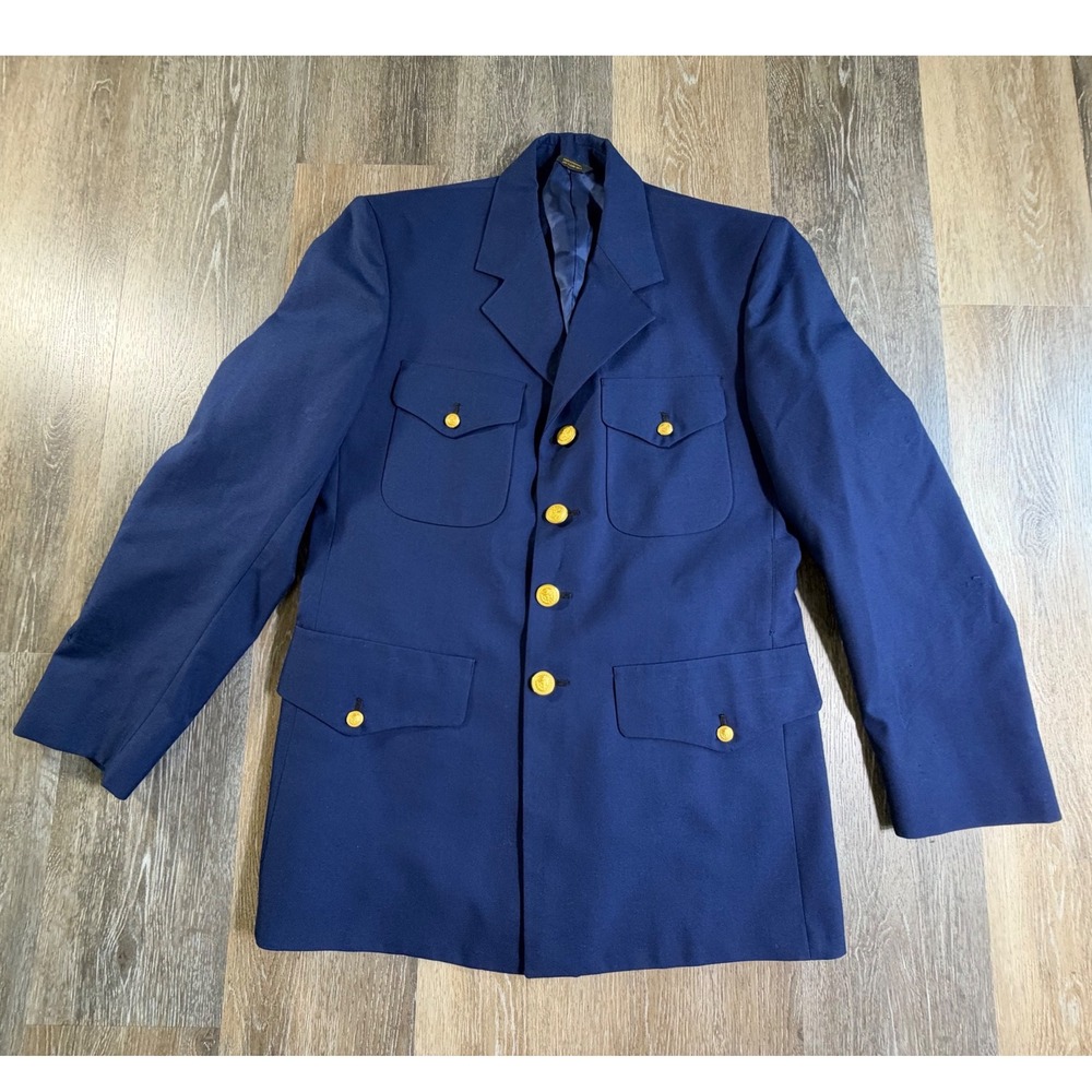 Unbranded Military Dress Jacket Mens Large Blue Gold Crest Button Uniform 5055